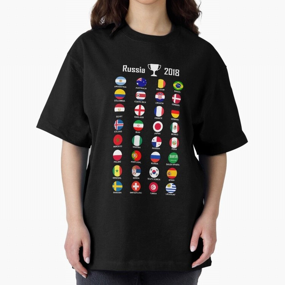 Russia 2018 Football Soccer Championship Oversized T-Shirt Represent Fans Who Live for FIFA World Cup 2026 Centered on Mbappe, Brazil, Portugal and Argentina Energy, Retro Football Energy, Iconic Rivalries, Trophy Chase Drama and Stadium