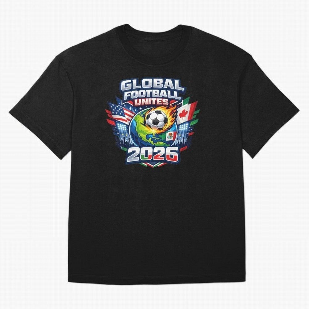 Global Football Unites 2026 USA Canada Mexico Oversized T-Shirt Build FIFA World Cup 2026 USA Canada Mexico Spirit, Connected to Spain, Messi and Cristiano Ronaldo, Football Passion, Legendary Performances, Festival Vibes and Supporter Community;