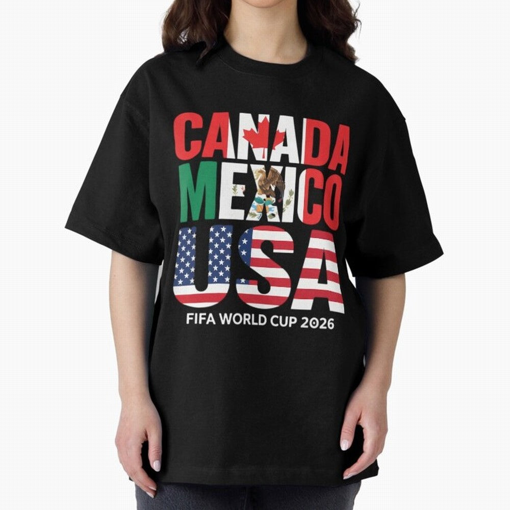 world cup 2026 hosts - canada mexico usa soccer fan Oversized T-Shirt Celebrate Supporters United by the FIFA World Cup 2026 USA Canada Mexico Journey through Neymar, Haaland and Cristiano Ronaldo Highlights, Portugal Pride, Vintage Soccer Flavor,