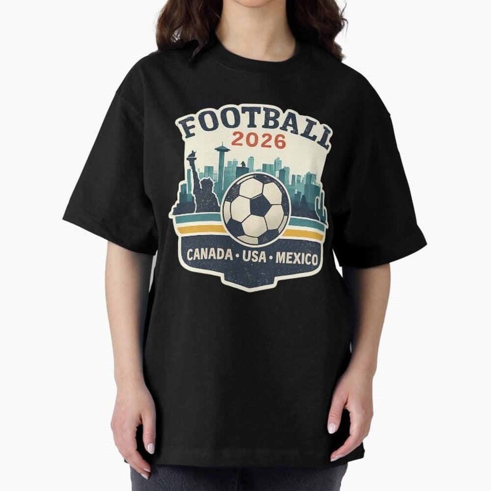 Football 2026 One World One Goal Oversized T-Shirt Represent FIFA World Cup 2026 USA Canada Mexico for Fans of Haaland and England and Germany, Bringing Football History, Final Match Energy, Crowd Noise and Once in a Lifetime Moments; Perfect for