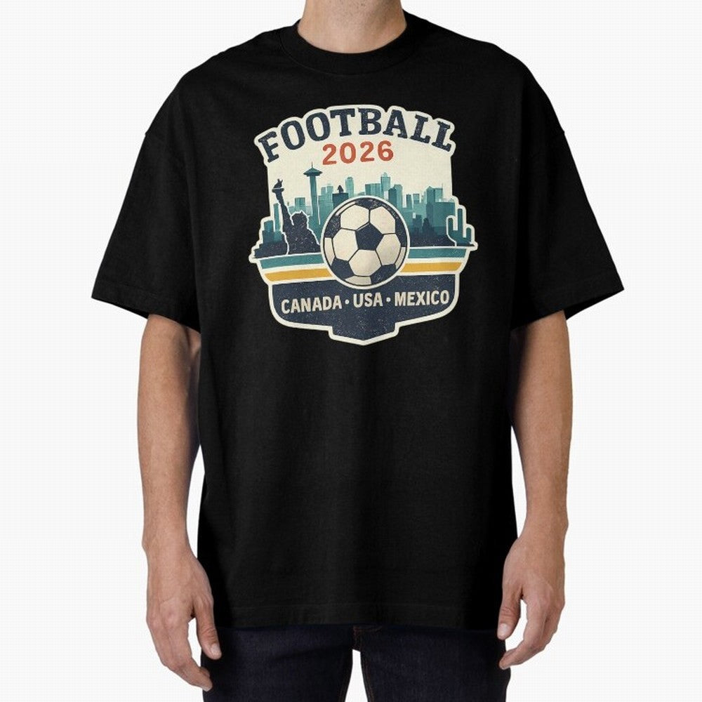 Football 2026 One World One Goal Oversized T-Shirt Represent FIFA World Cup 2026 USA Canada Mexico for Fans of Haaland and England and Germany, Bringing Football History, Final Match Energy, Crowd Noise and Once in a Lifetime Moments; Perfect for