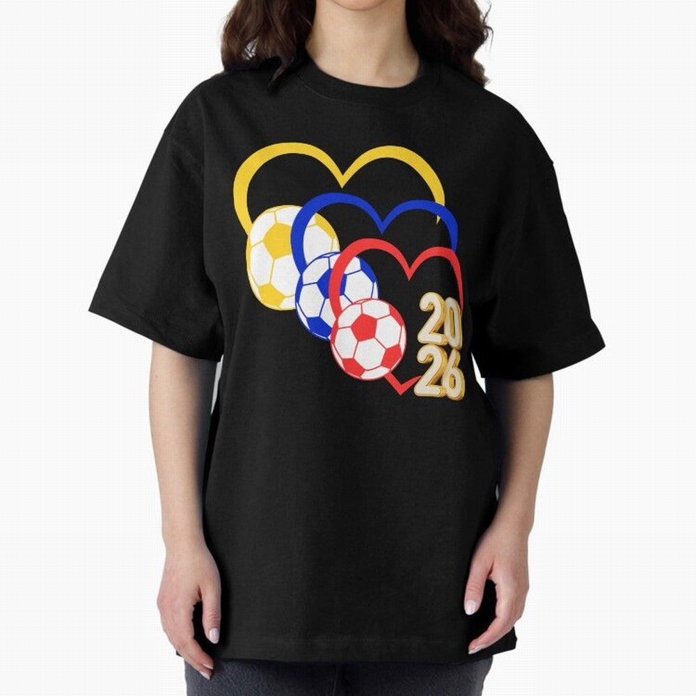 Football 2026 Hearts Colombia Sports Design Oversized T-Shirt Show Love for Legendary Goals in the FIFA World Cup 2026 Group Stage Journey through Messi Highlights, Portugal, Spain and Germany Pride, Soccer Culture, Superstar Moments, National Team