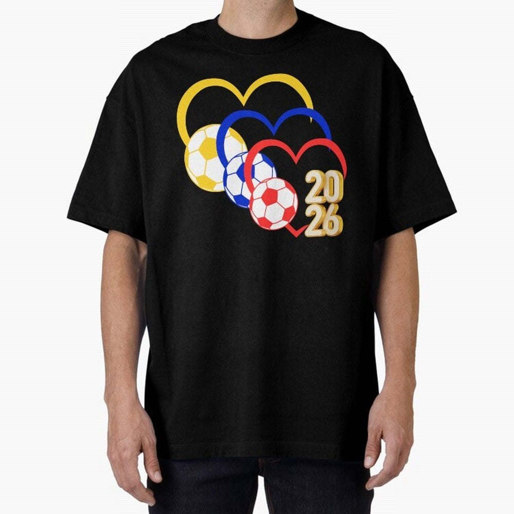 Football 2026 Hearts Colombia Sports Design Oversized T-Shirt Show Love for Legendary Goals in the FIFA World Cup 2026 Group Stage Journey through Messi Highlights, Portugal, Spain and Germany Pride, Soccer Culture, Superstar Moments, National Team