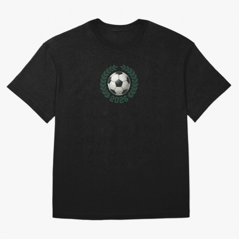 Retro Soccer 2026 Varsity Laurel Wreath Graphic Oversized T-Shirt Celebrate Supporters United by Global Football Passion for FIFA World Cup 2026 Group Stage, Featuring Cristiano Ronaldo, Haaland and CR7, Argentina and Brazil, Champion Mindset,