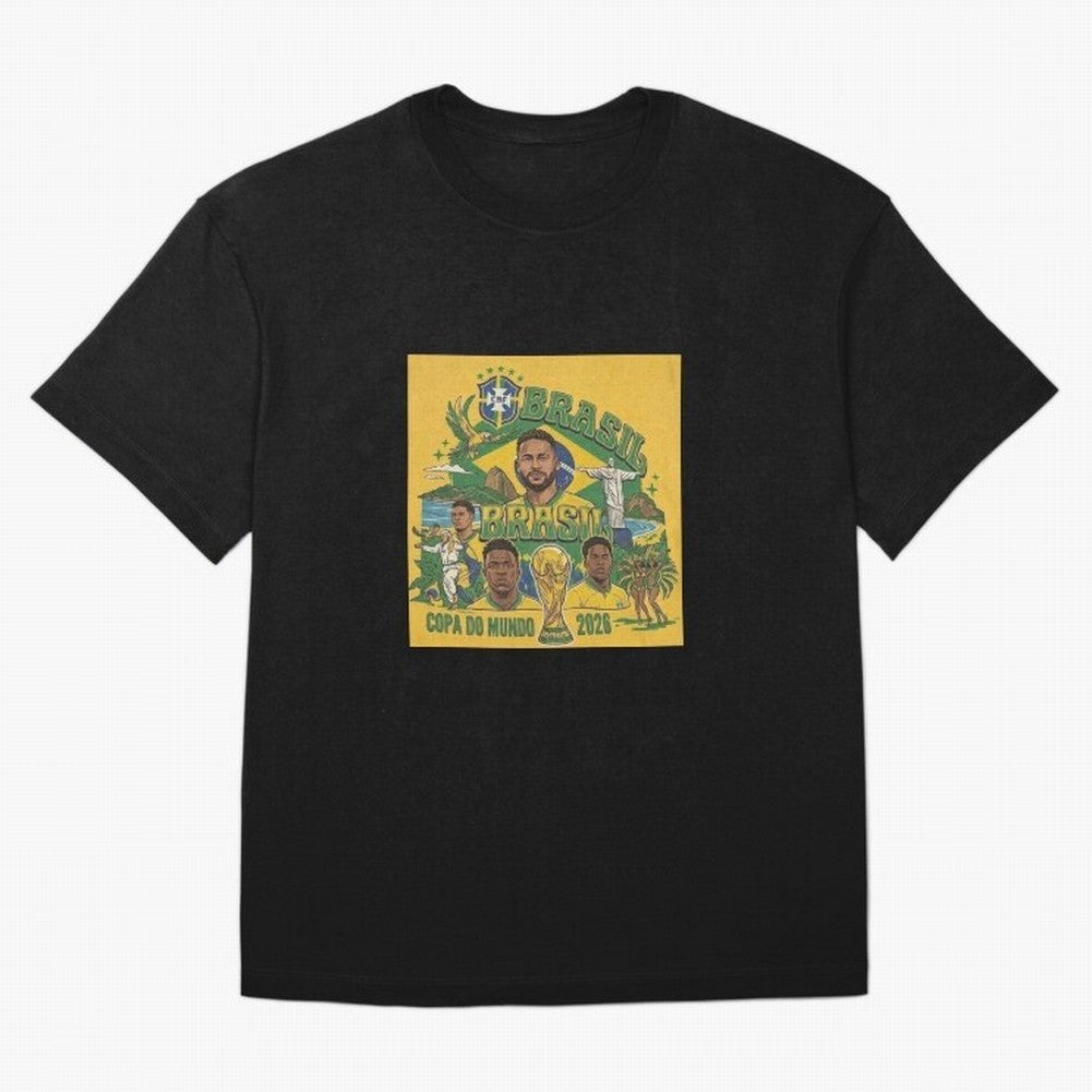 Brazil Football 2026 ¨C Retro World Cup Fan Art Oversized T-Shirt Bring Champion Energy into FIFA World Cup 2026 Group Stage Spirit, Capturing France and Portugal, Messi, Neymar and Mbappe, Sports Nostalgia, International Competition, Famous
