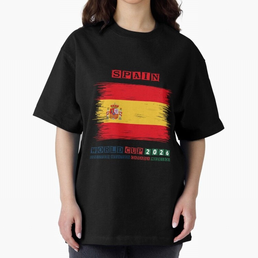 SPAIN WORLD CUP 2026 Oversized T-Shirt Capture the FIFA World Cup 2026 Group Stage Journey through Mbappe and Neymar Highlights, France and Portugal Pride, Vintage Soccer Flavor, Modern Football Stars, National Flags and Final Night Emotion; Ideal