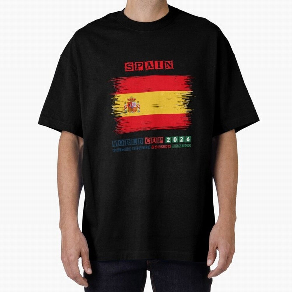 SPAIN WORLD CUP 2026 Oversized T-Shirt Capture the FIFA World Cup 2026 Group Stage Journey through Mbappe and Neymar Highlights, France and Portugal Pride, Vintage Soccer Flavor, Modern Football Stars, National Flags and Final Night Emotion; Ideal