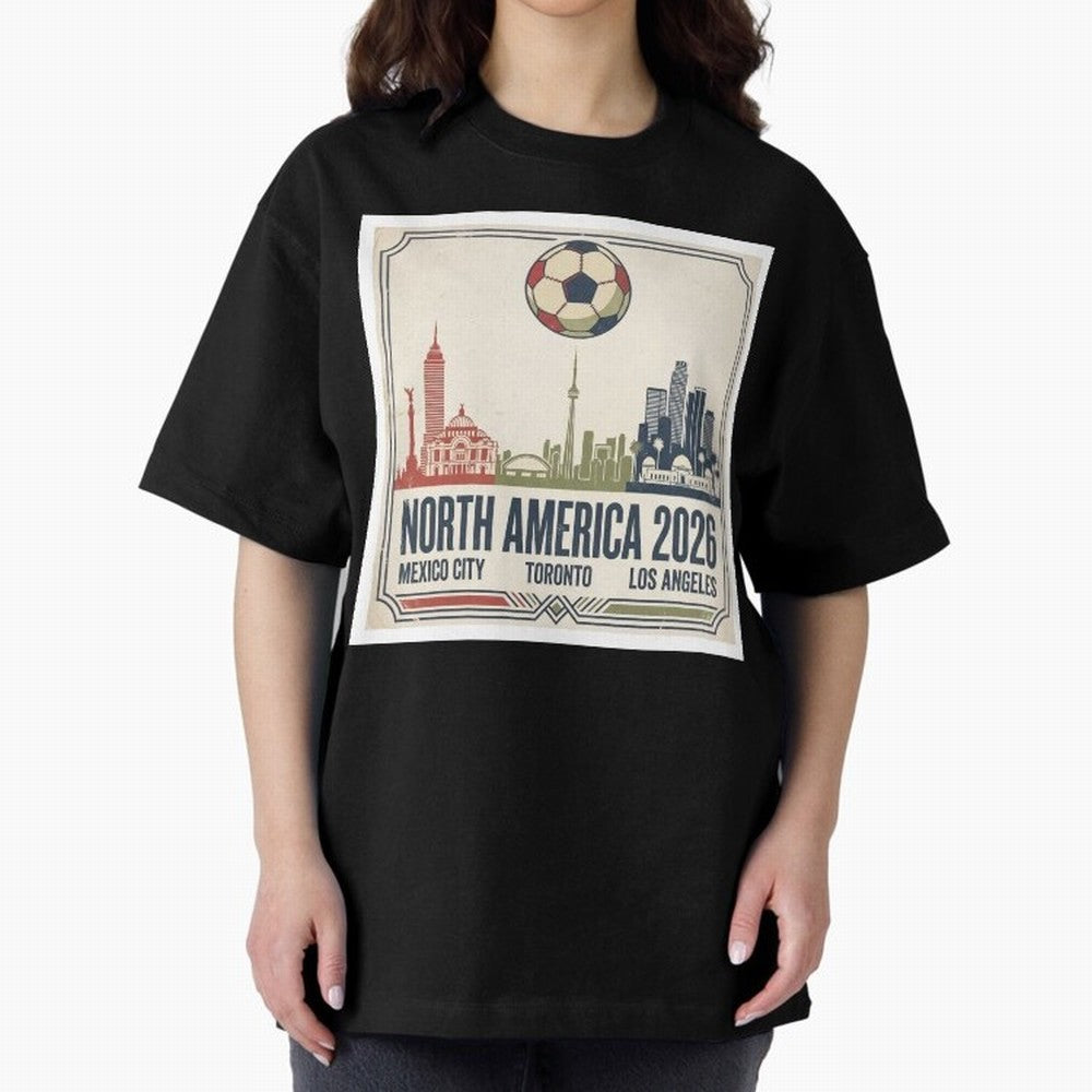 Retro North America 2026 Soccer Vintage Graphic Oversized T-Shirt Back the Journey through FIFA World Cup 2026 USA Canada Mexico Spirit, Built around Spain, Cristiano Ronaldo, Haaland and CR7, Football History, Final Match Energy, Crowd Noise and