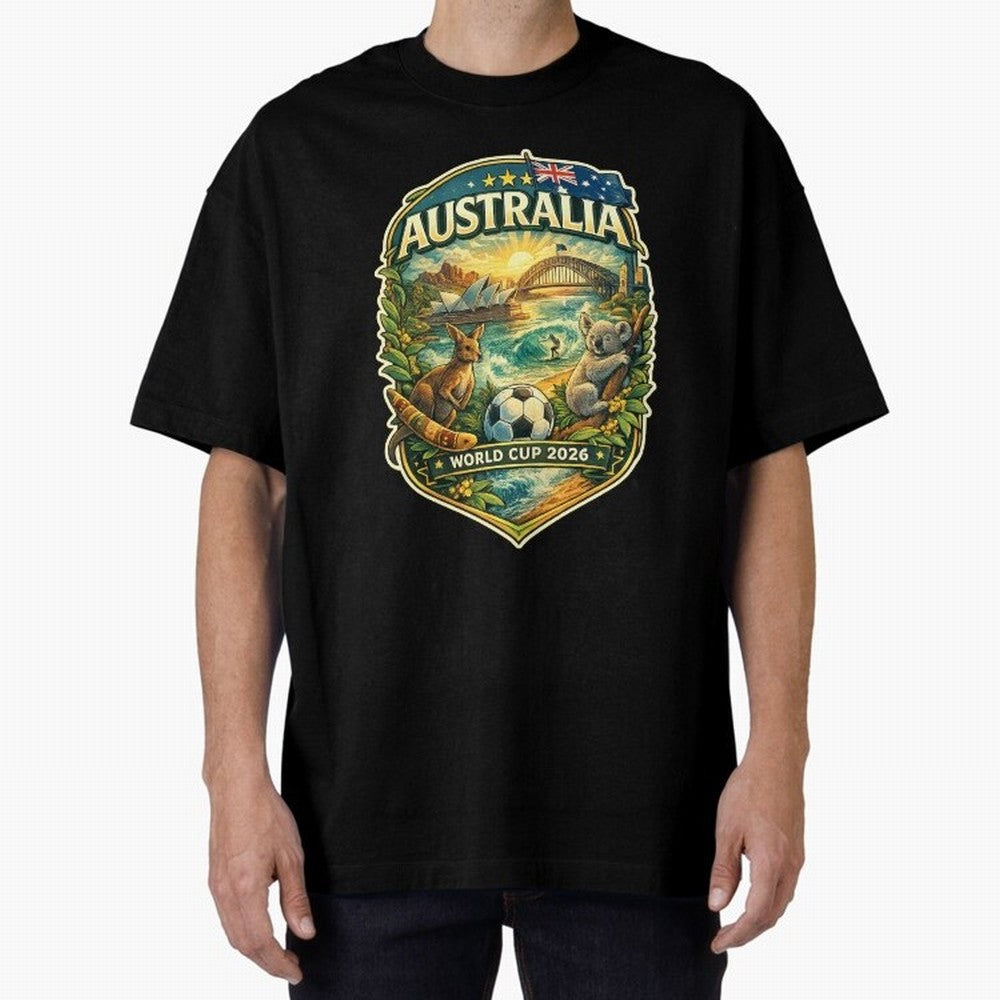 Australia FIFA World Cup 2026 Sydney Opera House Outback Kangaroo Coast Oversized T-Shirt Make Every Kick Count in FIFA World Cup 2026 Spirit, Featuring England and Germany, Mbappe, Worldwide Fan Energy, Dramatic Goals, Stadium Lights and