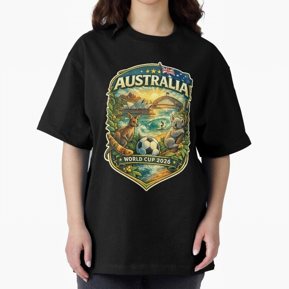 Australia FIFA World Cup 2026 Sydney Opera House Outback Kangaroo Coast Oversized T-Shirt Make Every Kick Count in FIFA World Cup 2026 Spirit, Featuring England and Germany, Mbappe, Worldwide Fan Energy, Dramatic Goals, Stadium Lights and