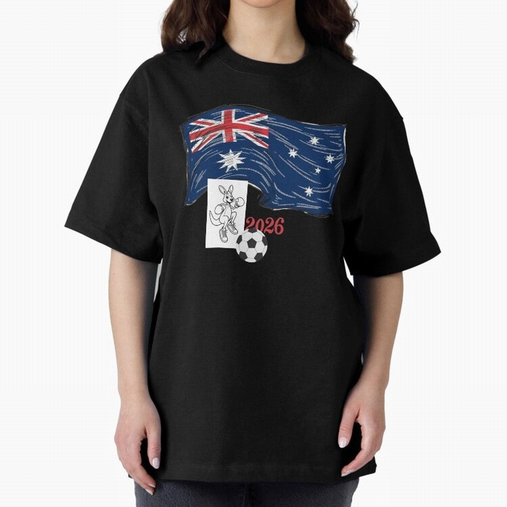 Australia 2026 Soccer Pride - Boxing Kangaroo & Dynamic Waving Flag. Oversized T-Shirt Show Fan Pride Across Match Day Hype around FIFA World Cup 2026 Group Stage, Neymar, Spain, Fan Favorite Moments, National Team Passion, Big Match Drama and