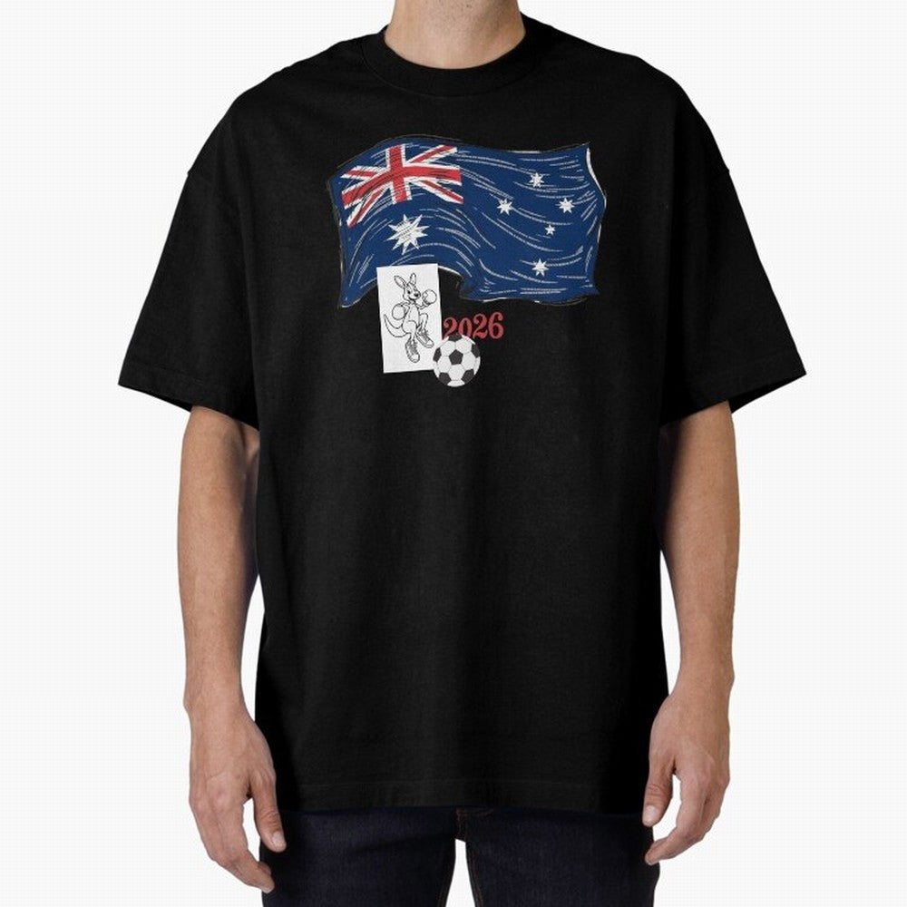 Australia 2026 Soccer Pride - Boxing Kangaroo & Dynamic Waving Flag. Oversized T-Shirt Show Fan Pride Across Match Day Hype around FIFA World Cup 2026 Group Stage, Neymar, Spain, Fan Favorite Moments, National Team Passion, Big Match Drama and