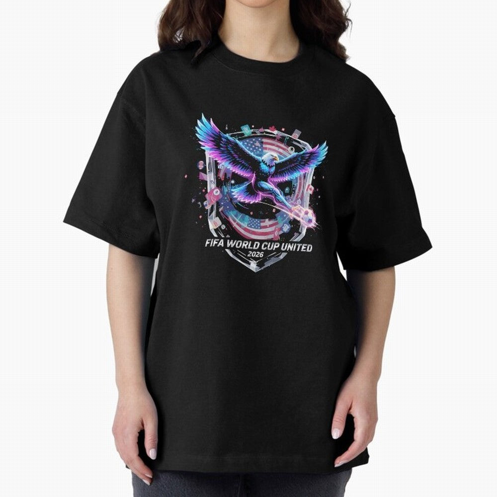 FIFA World Cup 2026 United Eagle Soccer Art T-Shirt_86867742 Oversized T-Shirt Live the Energy of FIFA World Cup 2026 Group Stage Spirit, Celebrating Brazil, Portugal and Argentina, Haaland and Mbappe, Stadium Chants, National Pride, Trophy Dreams