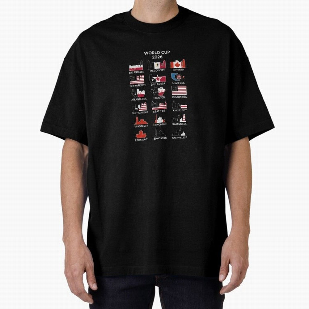 World Cup 2026 Host Cities T-Shirt_84292126 Oversized T-Shirt Bring Supporter Culture to FIFA World Cup 2026 Group Stage Spirit, Featuring Argentina and Brazil, Cristiano Ronaldo, Haaland and CR7, Retro Football Energy, Iconic Rivalries, Trophy