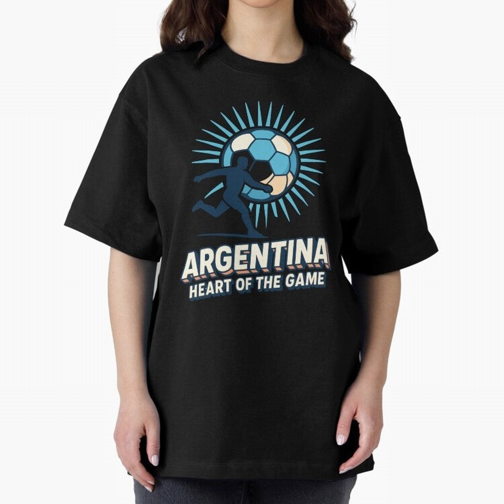 Argentina Heart of the Game ¨C Retro Soccer Fan Design Oversized T-Shirt Celebrate Classic Football Spirit in Match Day Hype around FIFA World Cup 2026, Cristiano Ronaldo, Haaland and CR7, Argentina and Brazil, Global Supporter Spirit, Legendary