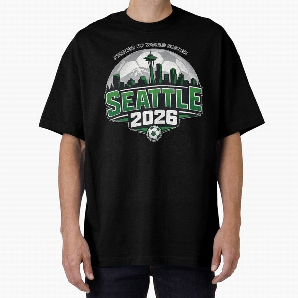 World Soccer Tournament Cup 2026 Seattle Oversized T-Shirt Represent the Passion of FIFA World Cup 2026 Group Stage with Messi, Neymar and Mbappe, Spain Energy, Match Day Excitement, Supporter Culture, Golden Goals and Global Football Passion;