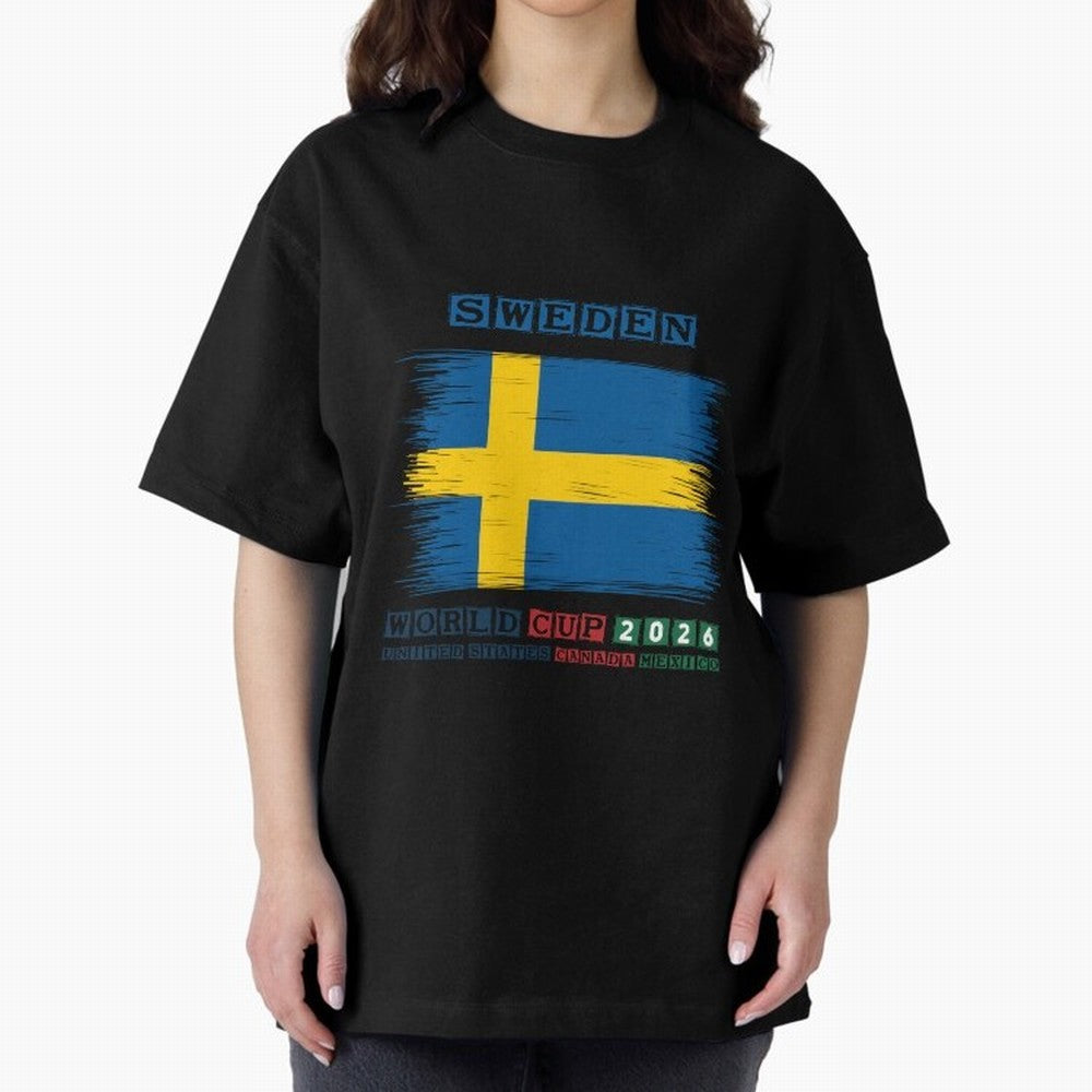 SWEDEN WORLD CUP 2026 Oversized T-Shirt Make Your Look Match the FIFA World Cup 2026 USA Canada Mexico Journey through Messi and Cristiano Ronaldo Highlights, England and Germany Pride, Championship Spirit, Famous Goals, Roaring Crowds and