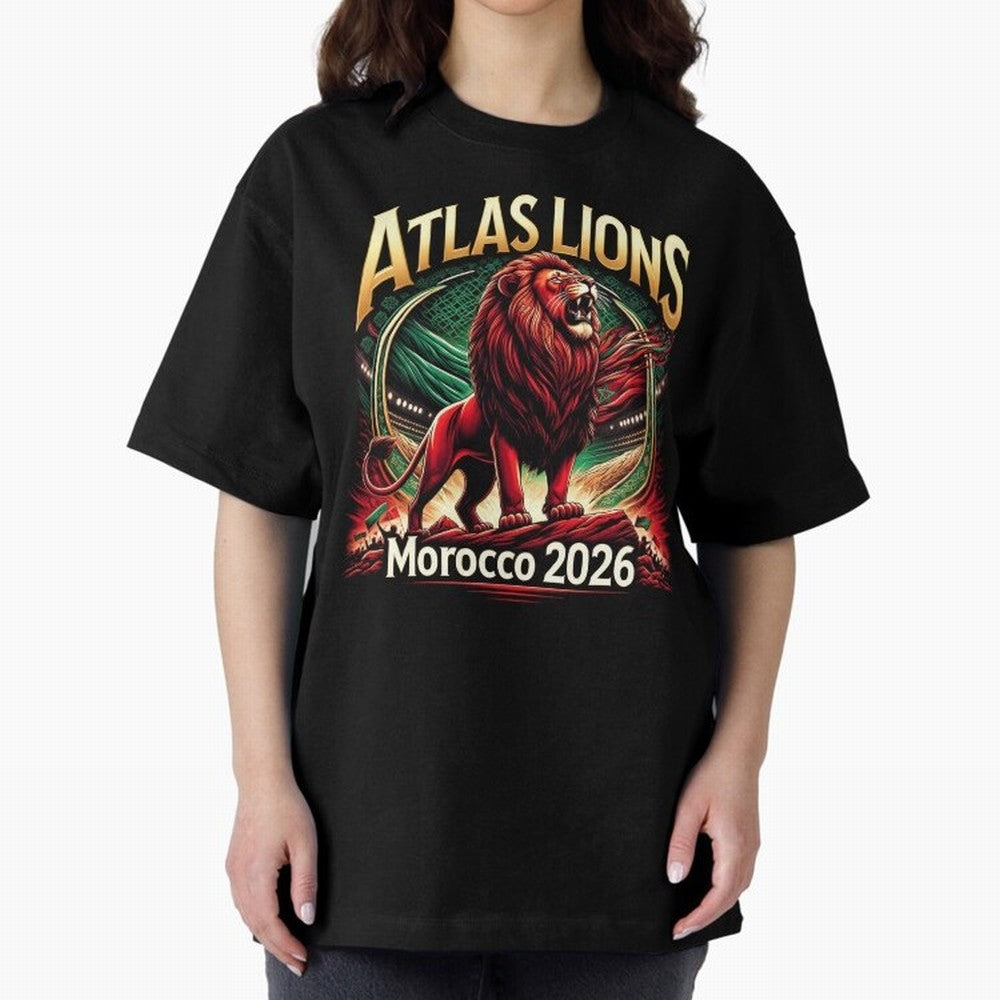 Morocco Football - World Cup 2026 Oversized T-Shirt Bring Global Football Passion for FIFA World Cup 2026 Group Stage, Capturing Messi and Cristiano Ronaldo, Portugal, Spain and Germany, Supporter Pride, Iconic Celebrations, Legendary Names and