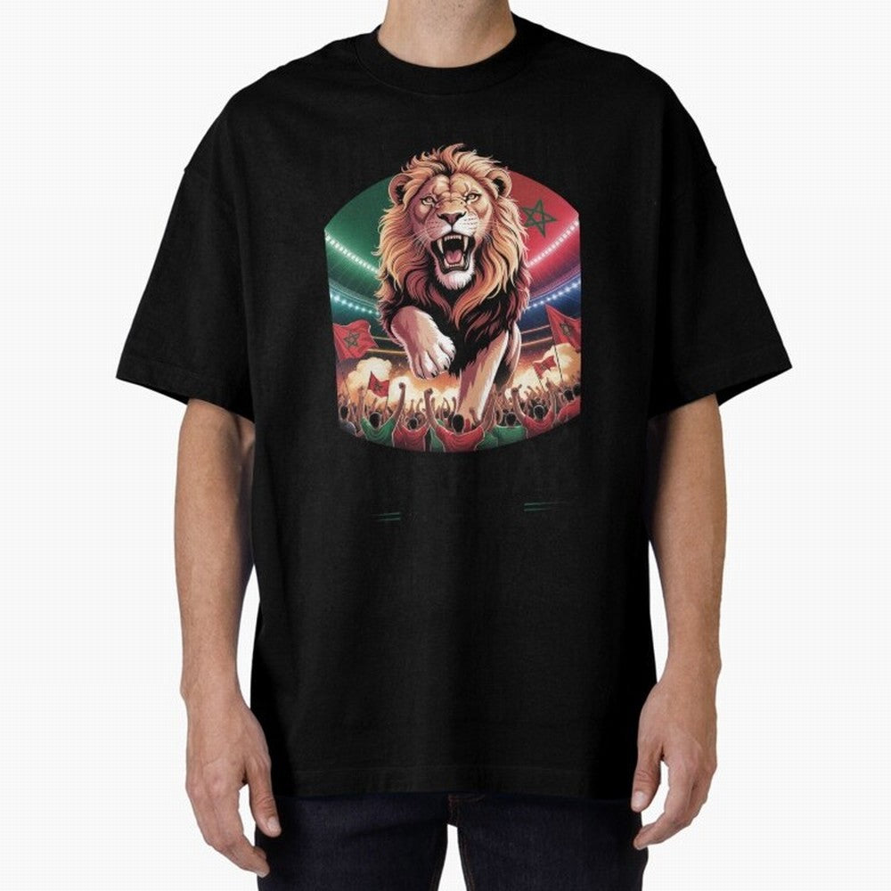 Morocco Football - One Nation, One Roar Oversized T-Shirt Feel the Roar of FIFA World Cup 2026 Group Stage for Fans of Neymar, Haaland and Cristiano Ronaldo and Argentina, France and Brazil, Bringing Match Day Excitement, Supporter Culture, Golden