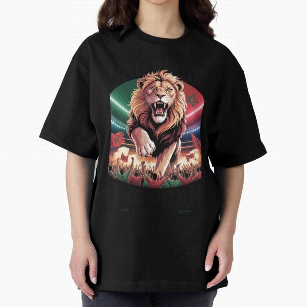 Morocco Football - One Nation, One Roar Oversized T-Shirt Feel the Roar of FIFA World Cup 2026 Group Stage for Fans of Neymar, Haaland and Cristiano Ronaldo and Argentina, France and Brazil, Bringing Match Day Excitement, Supporter Culture, Golden