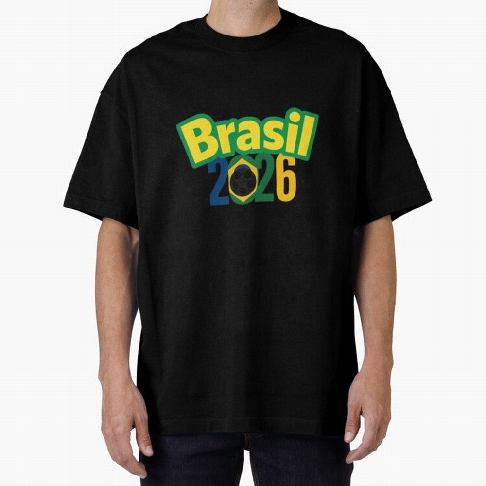 Brasil 2026 Football Mission - Road to Next World Cup T-Shirt Oversized T-Shirt Share the Excitement of FIFA World Cup 2026 for Fans of Messi, Neymar and Mbappe and Portugal, Bringing Goal Celebration Energy, Supporter Heritage, Football Icons and