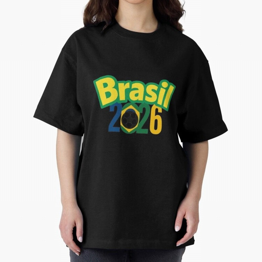 Brasil 2026 Football Mission - Road to Next World Cup T-Shirt Oversized T-Shirt Share the Excitement of FIFA World Cup 2026 for Fans of Messi, Neymar and Mbappe and Portugal, Bringing Goal Celebration Energy, Supporter Heritage, Football Icons and