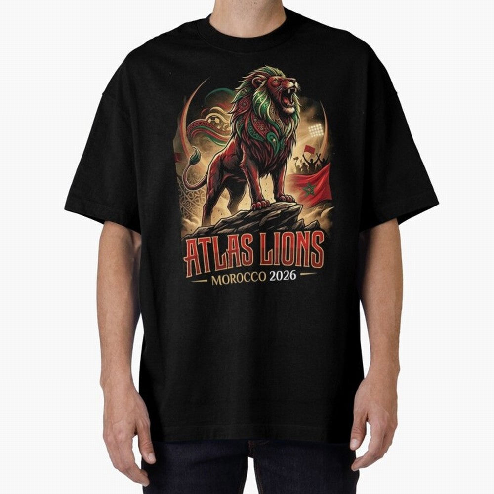 Morocco Team - World Cup 2026 Fan Oversized T-Shirt Relive the Noise and Pride of Global Football Passion for FIFA World Cup 2026, Driven by Mbappe and Neymar, Spain and Netherlands, Champion Mindset, Group Stage Buzz, Knockout Tension and