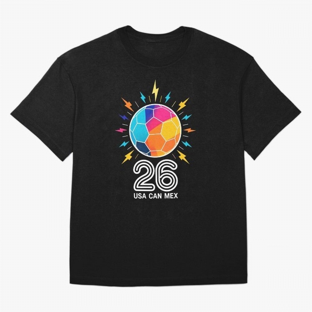 2026 Colorful Soccer Ball USA Canada Mexico 26 Oversized T-Shirt Unlock the FIFA World Cup 2026 USA Canada Mexico Journey through Mbappe and Neymar Highlights, Brazil Pride, Game Day Rituals, Football Legends, Country Pride and the Road to the