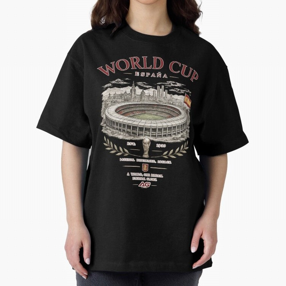 Spain World Cup Vintage Streetwear Oversized T-Shirt Follow Every Goal of FIFA World Cup 2026 Group Stage for Fans of Neymar and Brazil, Portugal and Argentina, Bringing Championship Spirit, Famous Goals, Roaring Crowds and International Football
