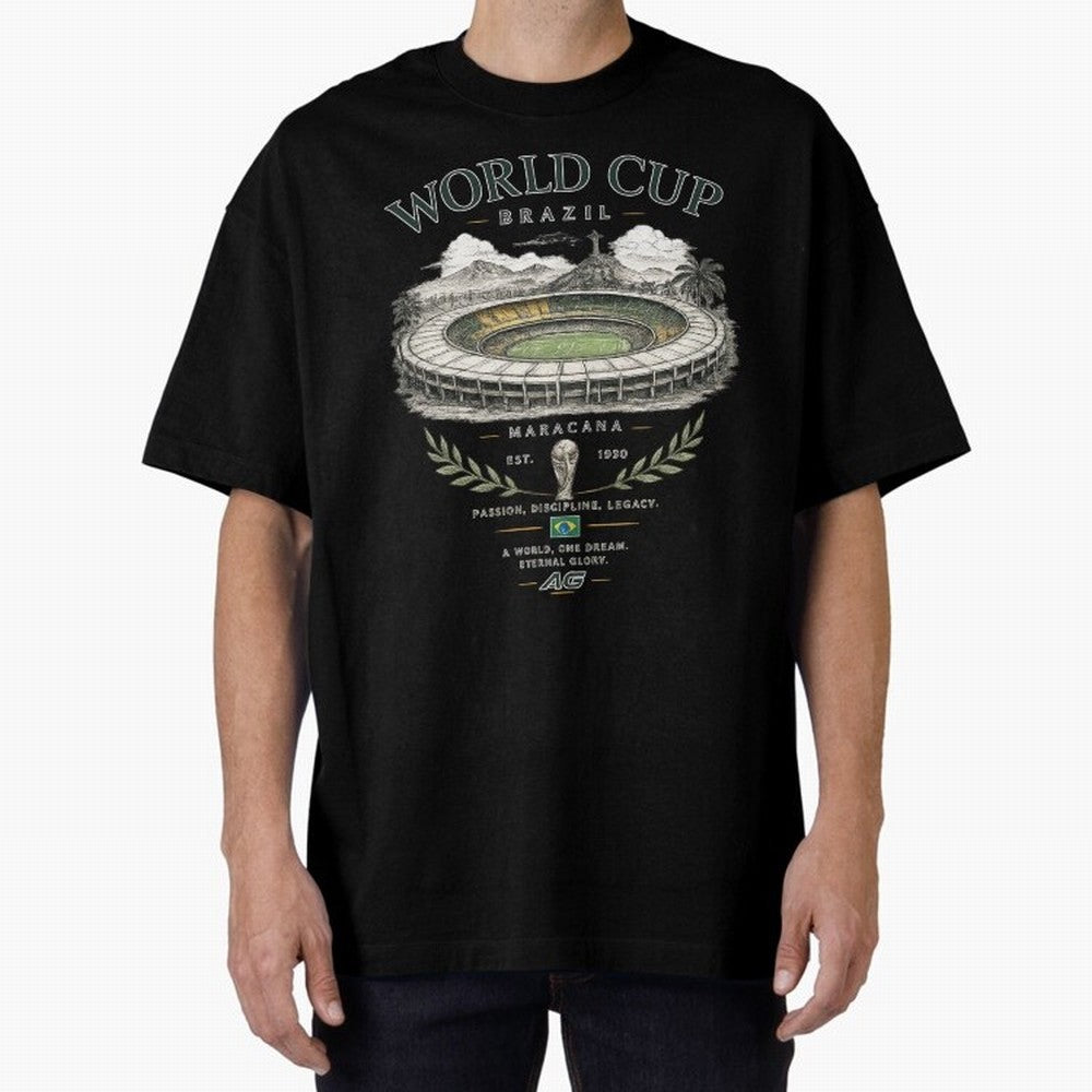 Brazil World Cup Maracana Streetwear Oversized T-Shirt Live the Energy of FIFA World Cup 2026 for Fans of CR7 and Messi and England and Germany, Bringing Match Day Excitement, Supporter Culture, Golden Goals and Global Football Passion; Ideal for