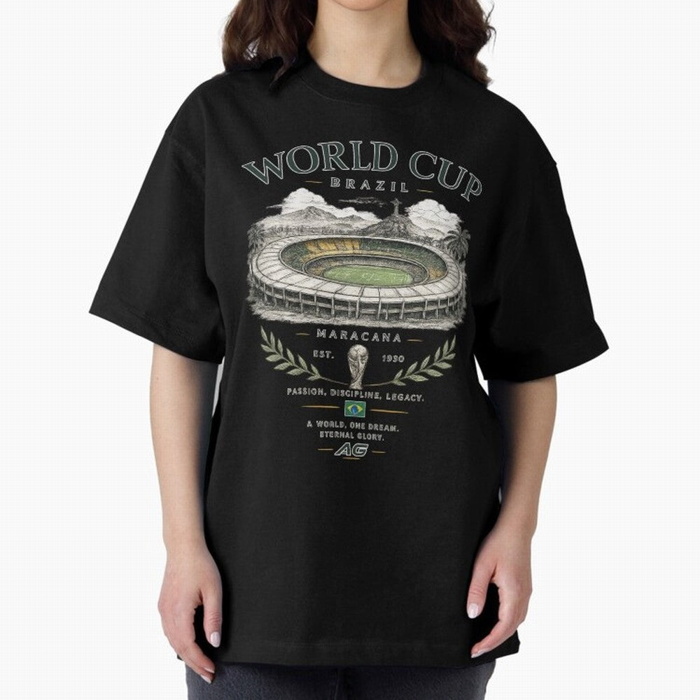 Brazil World Cup Maracana Streetwear Oversized T-Shirt Live the Energy of FIFA World Cup 2026 for Fans of CR7 and Messi and England and Germany, Bringing Match Day Excitement, Supporter Culture, Golden Goals and Global Football Passion; Ideal for