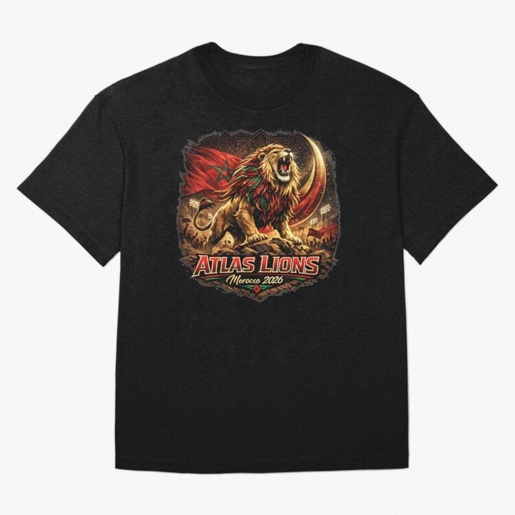 Morocco Football Fan - Atlas Lions Oversized T-Shirt Capture Match Day Hype around FIFA World Cup 2026, Messi, CR7 and Mbappe, England, France and Netherlands, Tournament Hype, Historic Matchups, Family Viewing Parties and Global Sports Pride;