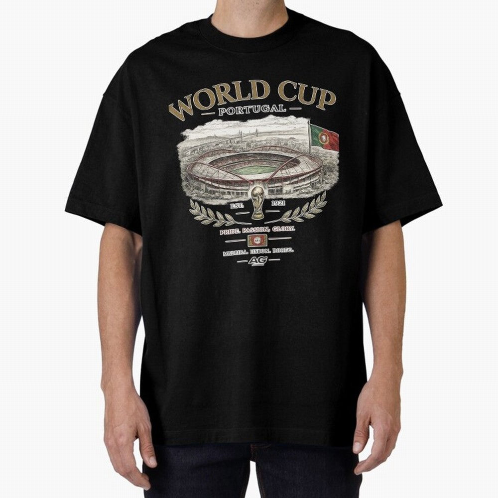 Portugal World Cup Estadio Da Luz Oversized T-Shirt Carry the FIFA World Cup 2026 Group Stage Journey through Messi, CR7 and Mbappe Highlights, Argentina Pride, Soccer Culture, Superstar Moments, National Team Dreams and Competitive Fire; Ideal for