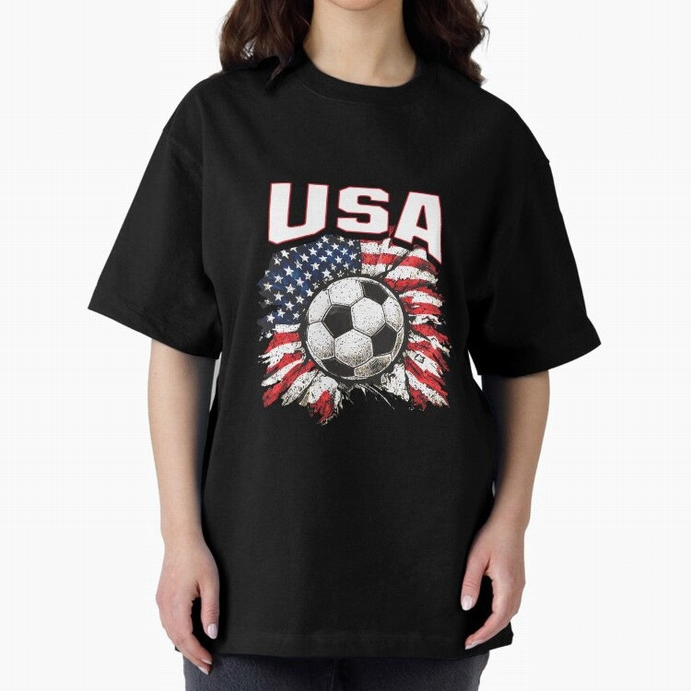 2026 Cup Flag Soccer Pride Fun Family USA Oversized T-Shirt Unlock FIFA World Cup 2026 USA Canada Mexico for Fans of CR7 and Messi and Spain, Bringing Football Festival Excitement, Trophy Ambitions, Country Rivalries and Star Player Buzz; Ideal for
