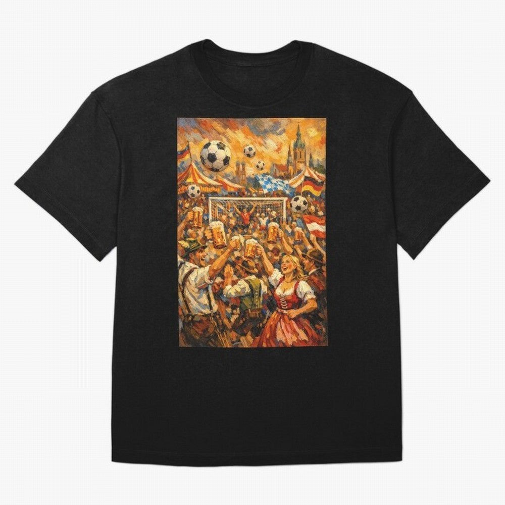 Festival Celebration with Soccer and Beer Oversized T-Shirt Celebrate Classic Football Spirit in Match Day Hype around FIFA World Cup 2026, Haaland, Argentina, France and Brazil, Vintage Soccer Flavor, Modern Football Stars, National Flags and