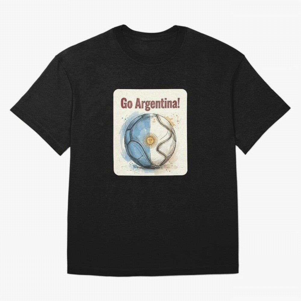 Go Argentina Soccer Ball Flag | Argentinian Football Fan Graphic Tee Oversized T-Shirt Celebrate the Road through FIFA World Cup 2026 Group Stage Spirit, Centered on England and Germany, CR7 and Messi, Vintage Soccer Flavor, Modern Football Stars,