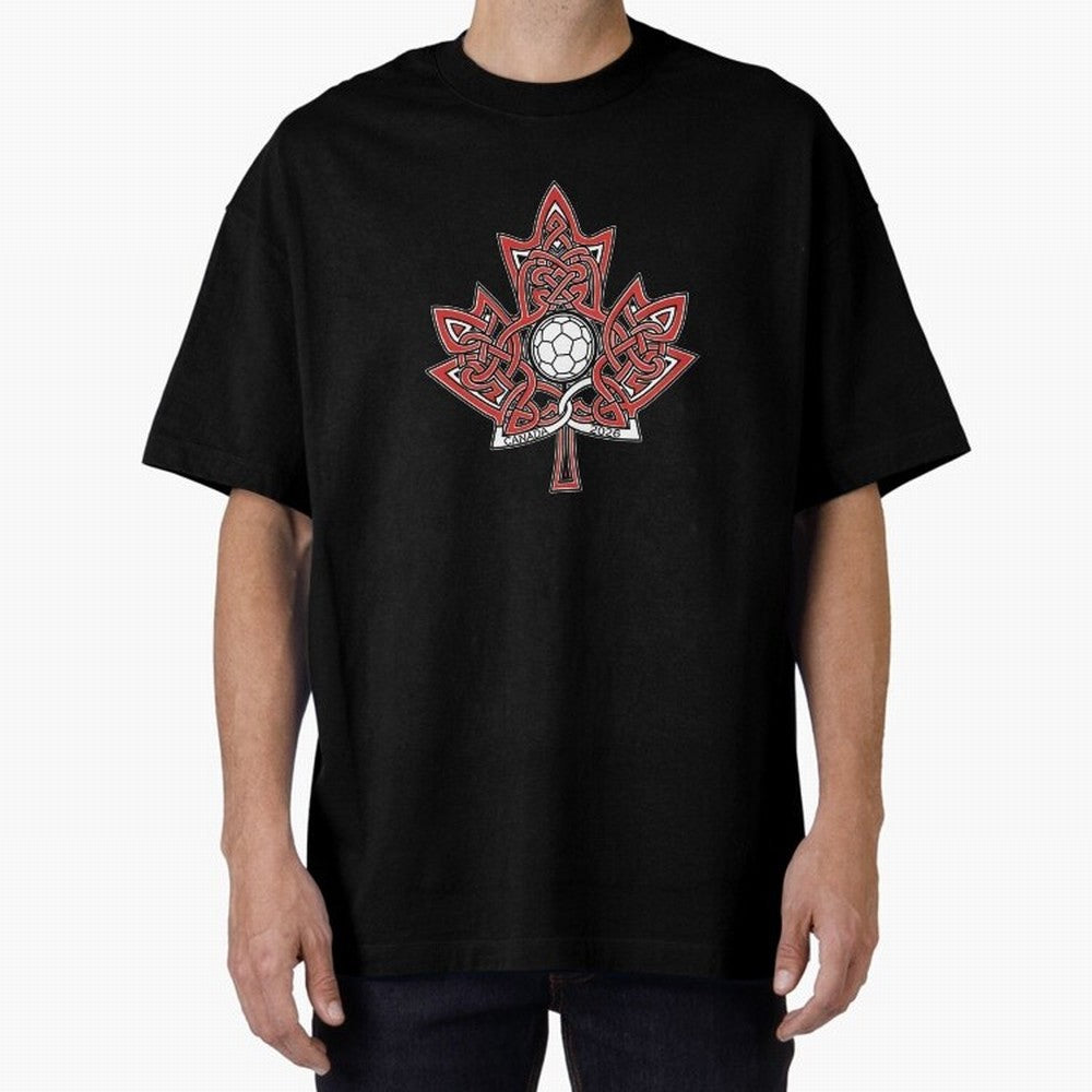 Interwoven Maple Leaf Canada Soccer 2026 T-Shirt_83135197 Oversized T-Shirt Show Match Day Excitement for FIFA World Cup 2026 USA Canada Mexico Spirit, Built around England, Messi, Sports Nostalgia, International Competition, Famous Players and