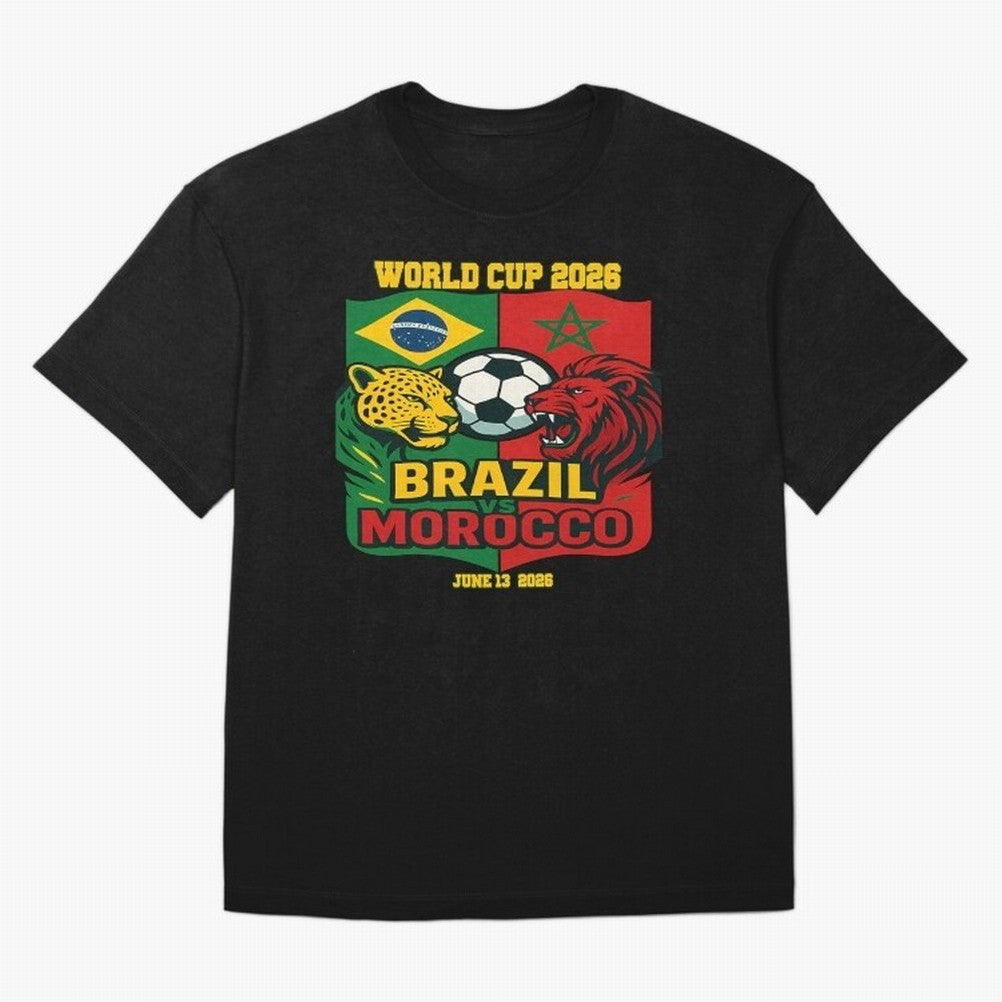 Brazil Vs Morocco June 13 2026 World Cup Soccer We Are Morocco Oversized T-Shirt Capture Stadium Memories from FIFA World Cup 2026 USA Canada Mexico Spirit, with England, Messi, CR7 and Mbappe, Sports Nostalgia, International Competition, Famous