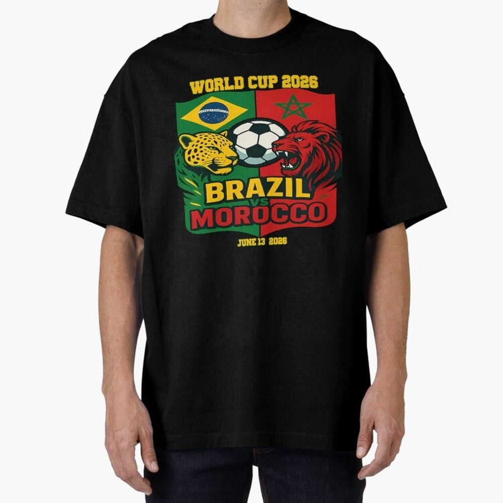 Brazil Vs Morocco June 13 2026 World Cup Soccer We Are Morocco Oversized T-Shirt Capture Stadium Memories from FIFA World Cup 2026 USA Canada Mexico Spirit, with England, Messi, CR7 and Mbappe, Sports Nostalgia, International Competition, Famous