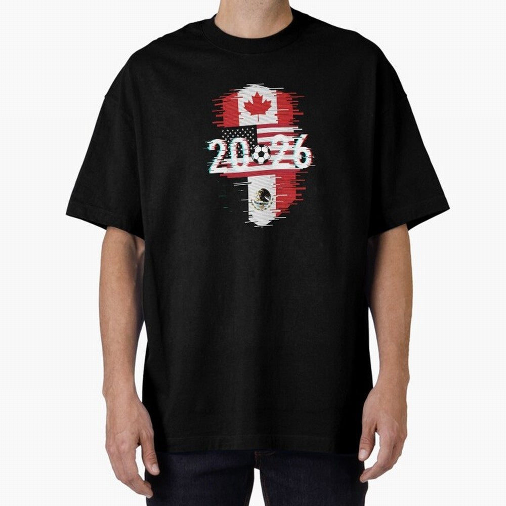 Glitched United 2026 - North America Emblem Cup T-Shirt_82794505 Oversized T-Shirt Bring International Match Energy to Global Football Passion for FIFA World Cup 2026 USA Canada Mexico, Capturing Cristiano Ronaldo, Germany, Stadium Chants, National
