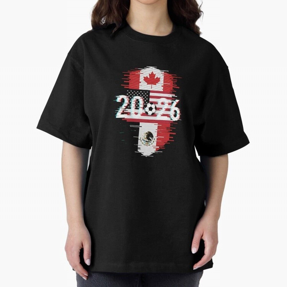 Glitched United 2026 - North America Emblem Cup T-Shirt_82794505 Oversized T-Shirt Bring International Match Energy to Global Football Passion for FIFA World Cup 2026 USA Canada Mexico, Capturing Cristiano Ronaldo, Germany, Stadium Chants, National