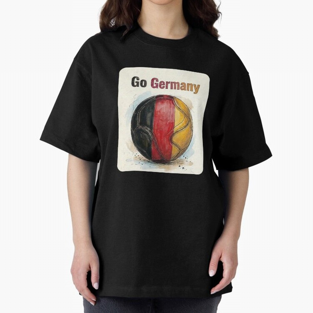 Go Germany Soccer Ball Flag | German Football Fan Graphic Tee Oversized T-Shirt Follow the FIFA World Cup 2026 USA Canada Mexico Journey through Cristiano Ronaldo, Haaland and CR7 Highlights, Spain and Netherlands Pride, Champion Mindset, Group