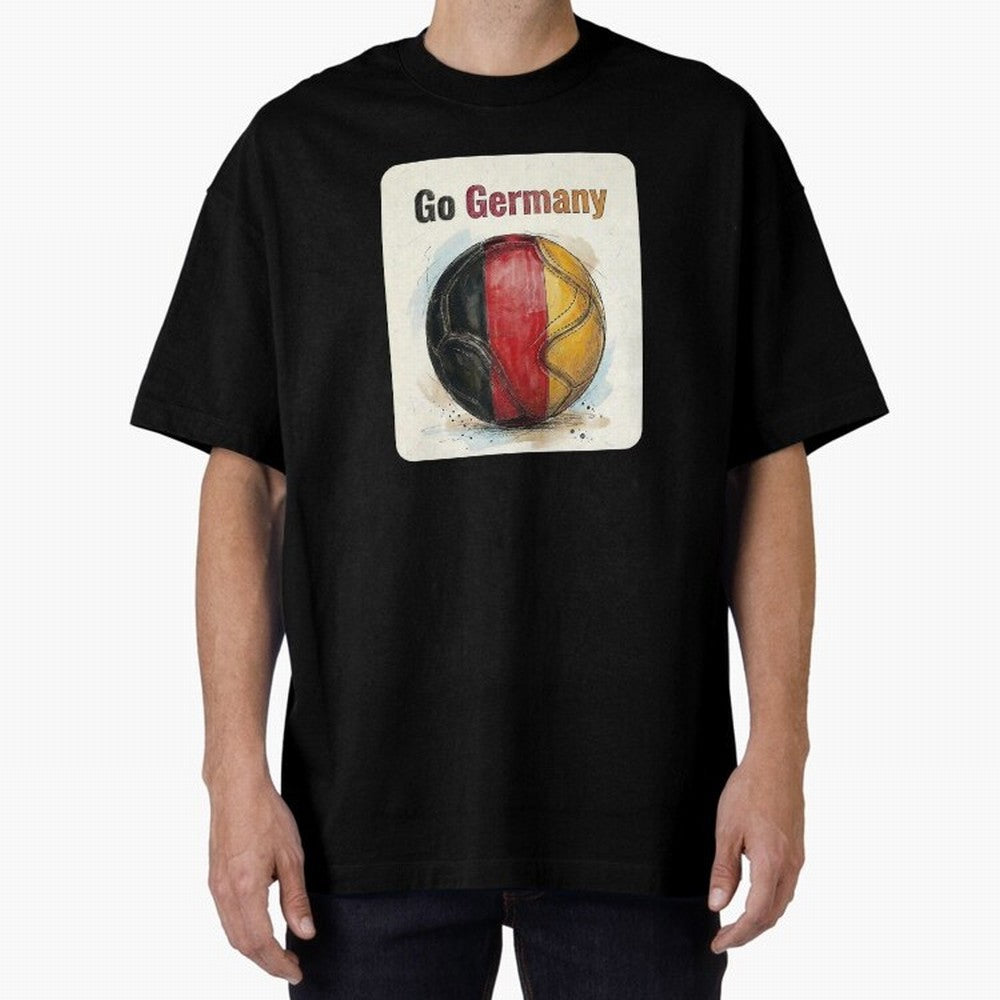 Go Germany Soccer Ball Flag | German Football Fan Graphic Tee Oversized T-Shirt Follow the FIFA World Cup 2026 USA Canada Mexico Journey through Cristiano Ronaldo, Haaland and CR7 Highlights, Spain and Netherlands Pride, Champion Mindset, Group