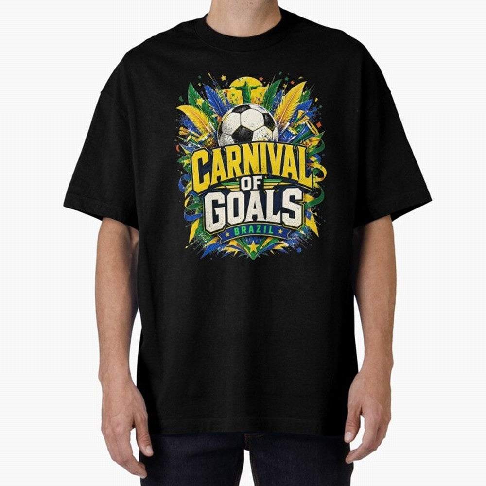 Carnival of Goals Brazil World Cup 2026 tshirt Oversized T-Shirt Celebrate the Biggest Stage of FIFA World Cup 2026 for Fans of Cristiano Ronaldo and Germany, Bringing Vintage Soccer Flavor, Modern Football Stars, National Flags and Final Night