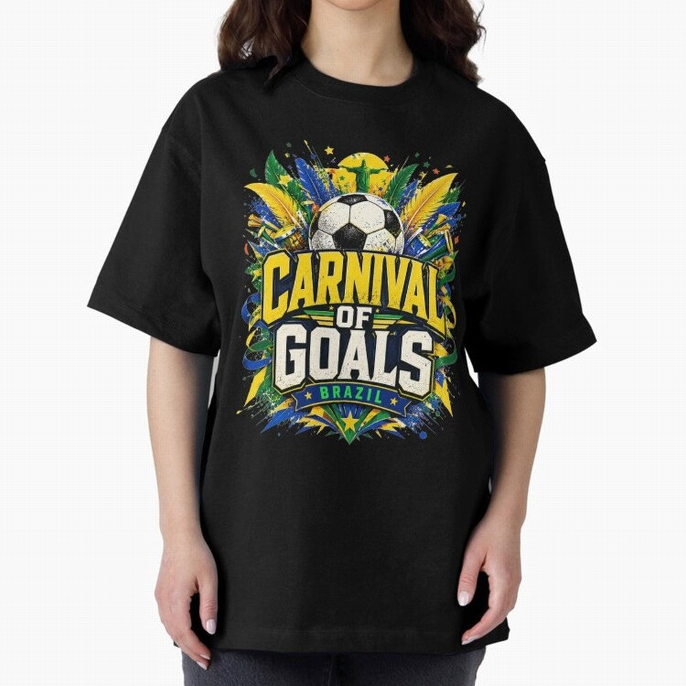 Carnival of Goals Brazil World Cup 2026 tshirt Oversized T-Shirt Celebrate the Biggest Stage of FIFA World Cup 2026 for Fans of Cristiano Ronaldo and Germany, Bringing Vintage Soccer Flavor, Modern Football Stars, National Flags and Final Night