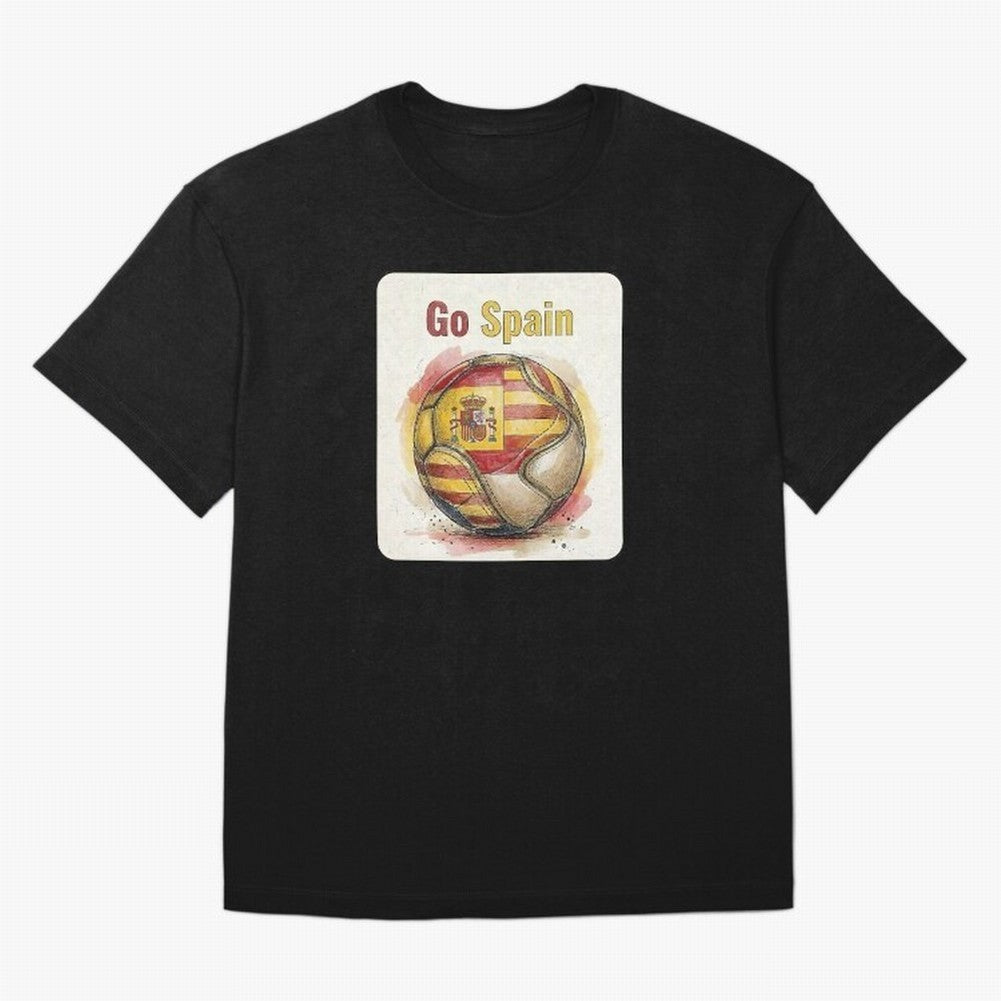 Go Spain Soccer Ball Flag | Canadian Football Fan Graphic Tee Oversized T-Shirt Join Supporters Worldwide for Global Football Passion for FIFA World Cup 2026, Connected to Mbappe and Neymar, Spain and Netherlands, Sports Nostalgia, International