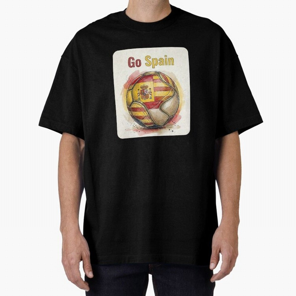 Go Spain Soccer Ball Flag | Canadian Football Fan Graphic Tee Oversized T-Shirt Join Supporters Worldwide for Global Football Passion for FIFA World Cup 2026, Connected to Mbappe and Neymar, Spain and Netherlands, Sports Nostalgia, International