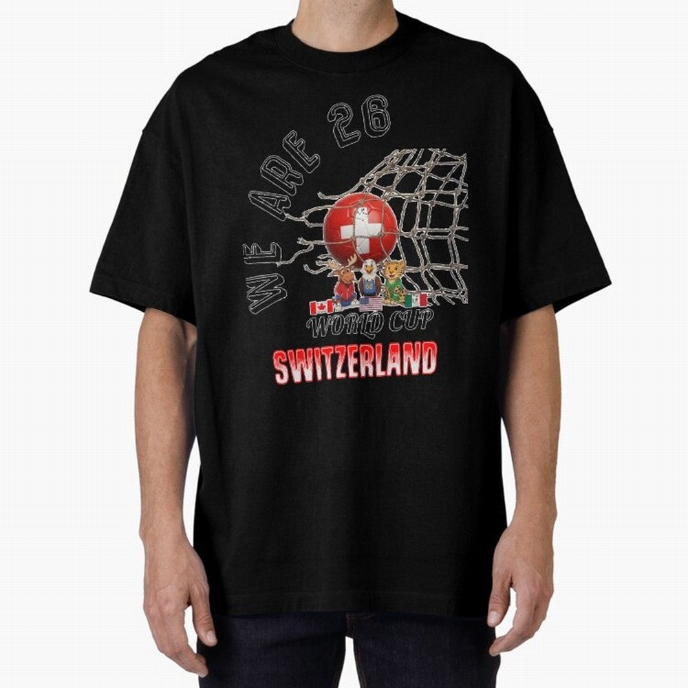 World cup 26 - Switzerland Oversized T-Shirt Refresh FIFA World Cup 2026 USA Canada Mexico Centered on Haaland, Brazil, Portugal and Argentina Energy, Retro Football Energy, Iconic Rivalries, Trophy Chase Drama and Stadium Atmosphere; Ideal for