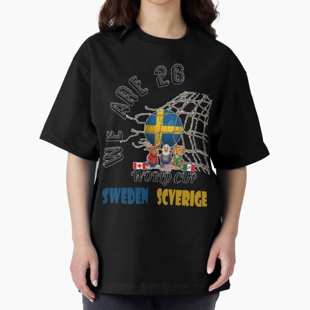 World cup 26 - Sweden Oversized T-Shirt Celebrate the Road through FIFA World Cup 2026 Group Stage for Fans of Messi, Neymar and Mbappe and France, Bringing Global Supporter Spirit, Legendary Goals, National Colors and Tournament Celebration; Made