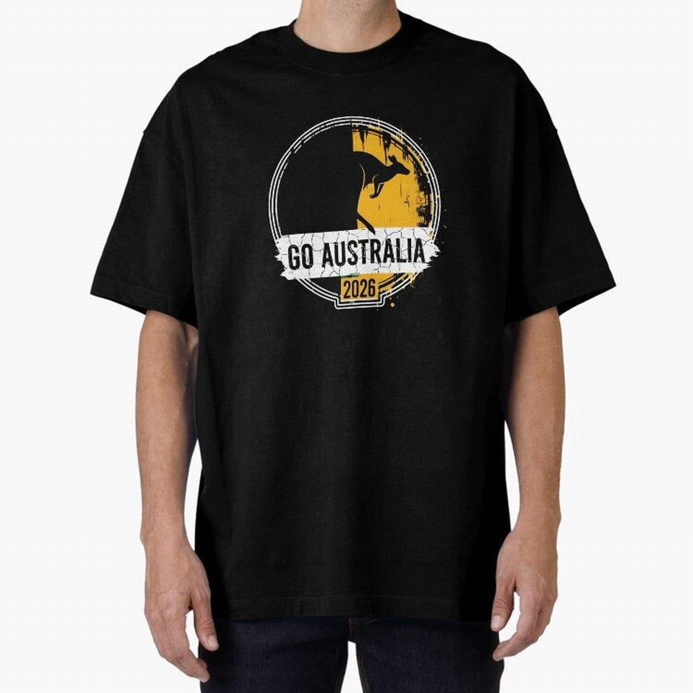 Golden Green Kangaroo Emblem Go Australia 2026 Supporter Design T-Shirt_83662099 Oversized T-Shirt Carry the Colors and Pride of FIFA World Cup 2026 Group Stage Spirit, Driven by Portugal, Spain and Germany, Mbappe, Football Festival Excitement,